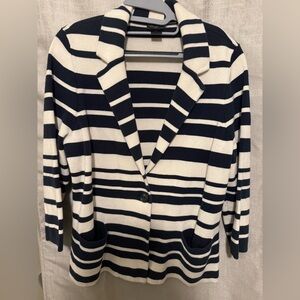 Ann Taylor Navy and White Striped Cardigan